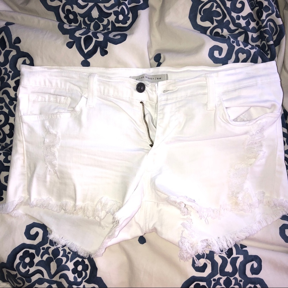 White demon cutoff shorts
